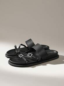 Solecia Women Shoes Women's Fashion Black Comfortable Flat Beach Sandals Women's Flat Sandals Summer - Black - View 2