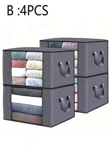 A3pcs / B4pcs /C1pc Large Capacity Clothes Storage Bag With Handle & Clear Window For Quilt - Grey - View 4