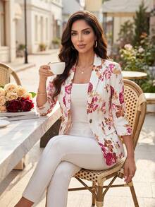 Auveirra 2025 Nouvelle veste de tailleur fine pour femmes, convenant à toutes les saisons. Manteau casual d'affaires pour femme. Blazer à imprimé floral pour l'automne/l'hiver - Multicolore - Voir 3