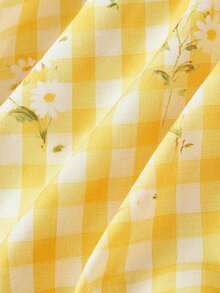 SHEIN MOD Women's Summer Casual Plaid & Ditsy Floral Mini Dress - Yellow - View 6