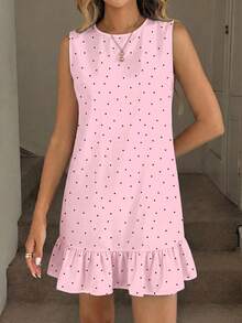 Easowa Women's Printed Mini Dress Suitable For Spring And Summer - Baby Pink - View 4