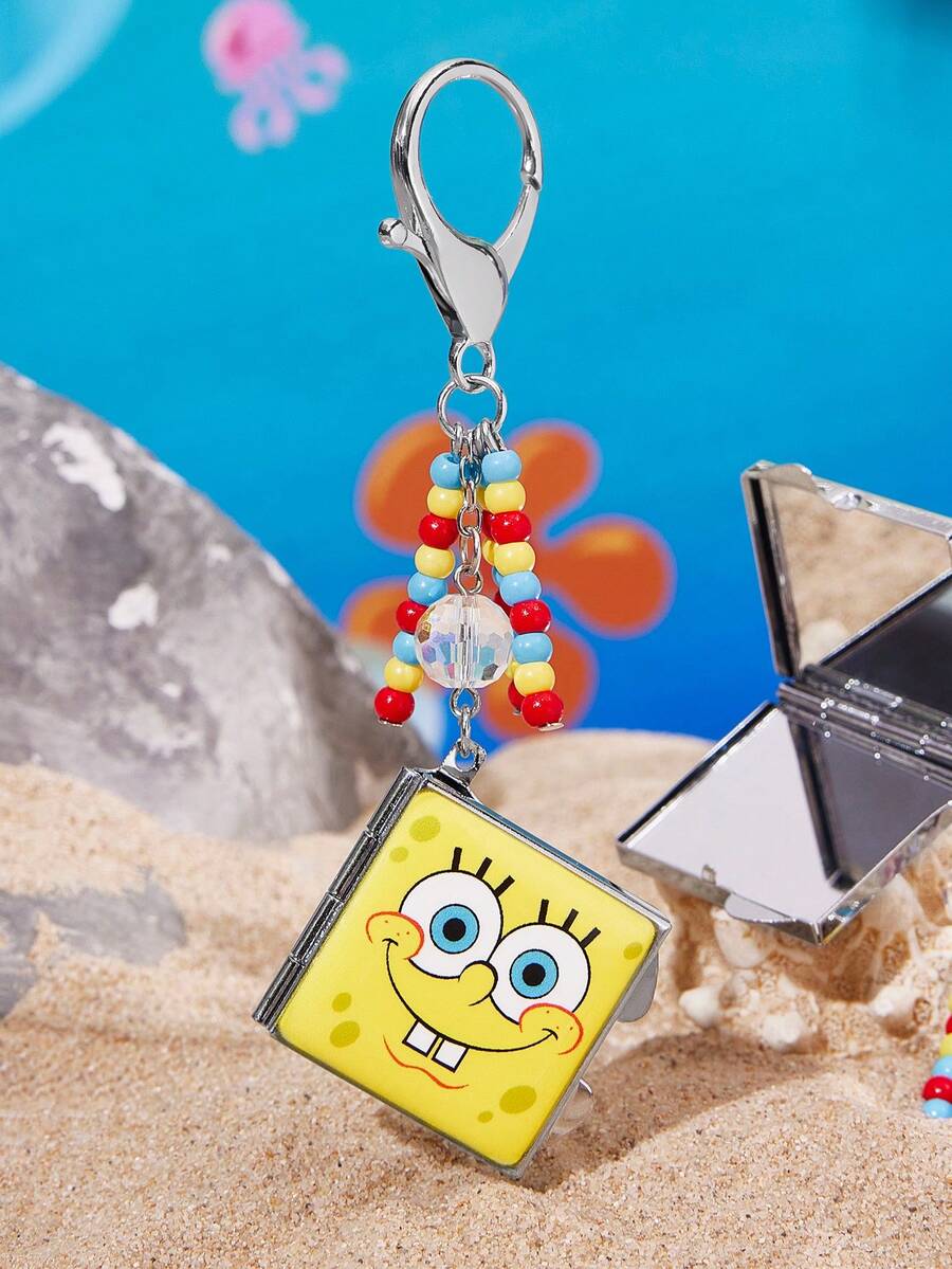 SpongeBob SquarePants | SHEIN 時尚鋅合金銀色鑰匙圈 奢華精緻包包掛飾 仿珍珠吊飾 紀念品 收藏品 適合禮物、錢包、書包、背包、汽車配件,心形掛鉤 - 彩色 - 查看 1