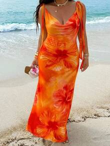 SHEIN EZwear Plus Size Women Floral Print Spaghetti Strap Dress, Vacation - Multicolor - View 2