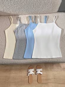 Tween Girl Summer Casual Versatile Solid Color Cami Top - Multicolor - View 2