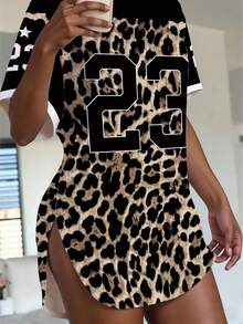 Maweii Leopard Print Digital Pattern Women's Casual Short Sleeve T-Shirt, Fashionable Style, Suitable For Commuting, Sports, Spring/Summer, Date Night Beige - Multicolor - View 1