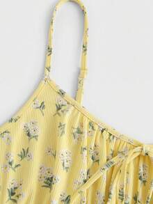SHEIN EZwear 性感浅黄色针织紧身迷你连衣裙，细肩带，夏季 - 淡黃色 - 查看 4