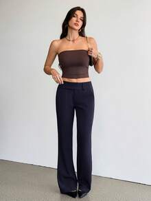 SHEIN Tall 女款時尚休閒優雅復古口袋喇叭褲，老錢風，商務辦公穿搭，返校季，海軍藍，秋季教師節 - 藏蓝色 - 查看 10