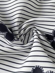 SHEIN Playful Pals 女嬰休閒條紋韓風清新可愛百搭長袖襯衫，適合春秋季，休閒穿著、派對 - 黑與白 - 查看 8