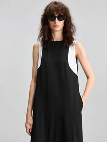 Ontre 2026SS Nuevo Estilo de Vacaciones Conjunto 2 en 1 para Mujer Colorblock Negro Profundo & Blanco Minimalista Elegante Urbano Moderno Versátil Ropa de Desplazamiento para Profesora Salida Vestido Largo Casual de Playa para Vacaciones de Verano Invitada de Boda Fiesta Reunión Vestido Elegante Línea A Diseño de Moda Fiesta de Té Cita Romántica Tela Cómoda Ajuste Holgado Best Seller - Negro - Ver 6