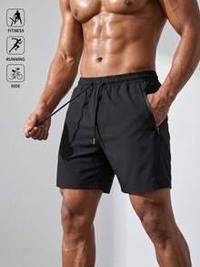 Acti Log Manfinity Sport Corelite 男士字母图案拉链口袋运动弹力短裤，男士慢跑裤，印有“我爱我的男友”字样，男士健身黑色短裤，轻便 - 黑色 - 查看 1