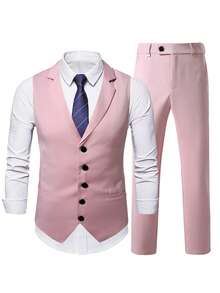 Manfinity Mode Herren Anzug Set in Hellrosa, elegante Sommer Hochzeits Bräutigam Kleidung, Slim Fit Dreiteiler formelles Business Outfit mit Weste und Hose, Abschlussball Abendkleidung, Zeremonie - Verschiedenfarbig - Übersicht 7