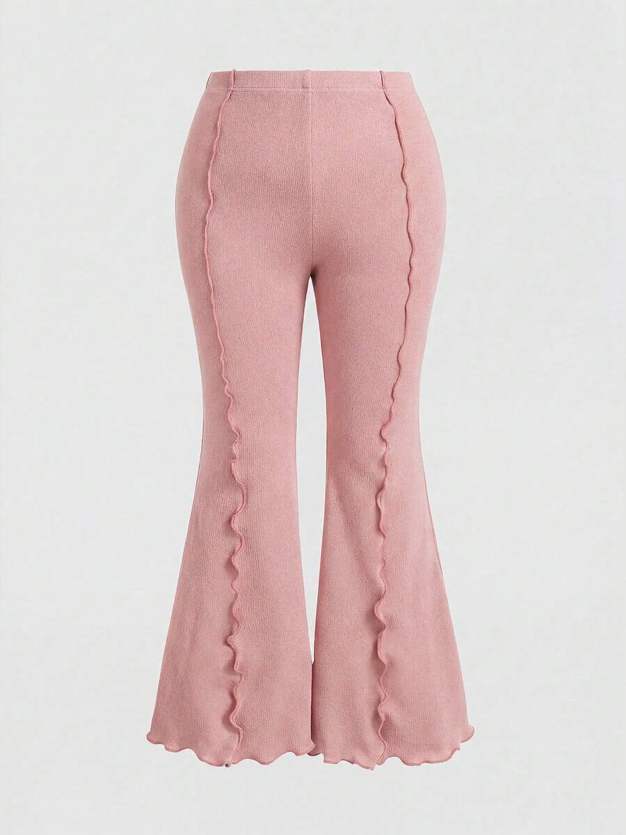 SHEIN MOD 大尺碼女款素色休閒百搭日常喇叭褲 - 粉色 - 查看 1