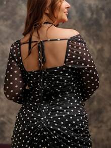 Lele Munniz Plus Size Autumn And Winter Polka Dot Print Elegant Ruffle Long Sleeve Dress Suitable For Dating, Party, Afternoon Tea Black - Black - View 2