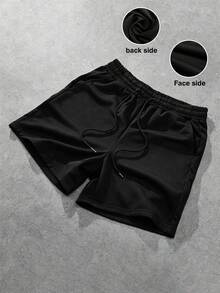 Manfinity Hypemode Men Drawstring Waist Solid Track Shorts Sweat Plain Black Basic - Black - View 1