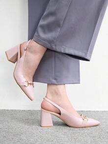 CUCCOO BIZCHIC 女款酒紅色粗跟高跟鞋，經典極簡設計，適合通勤、約會、派對、度假、婚禮，聖誕春季鞋款 - 甜蜜粉 - 查看 3