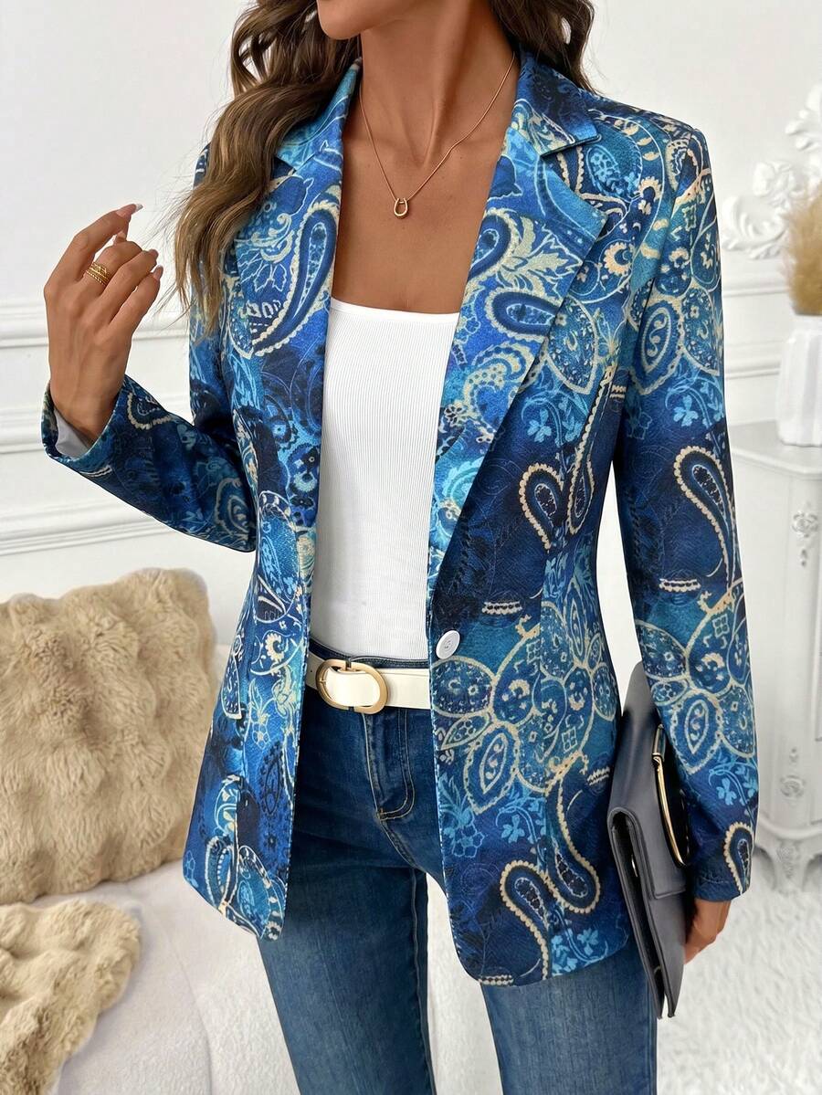SHEIN Clasi 女款優雅秋季格紋西裝外套,百搭日常長袖夾克,通勤經典格紋大衣 - 彩色 - 查看 1