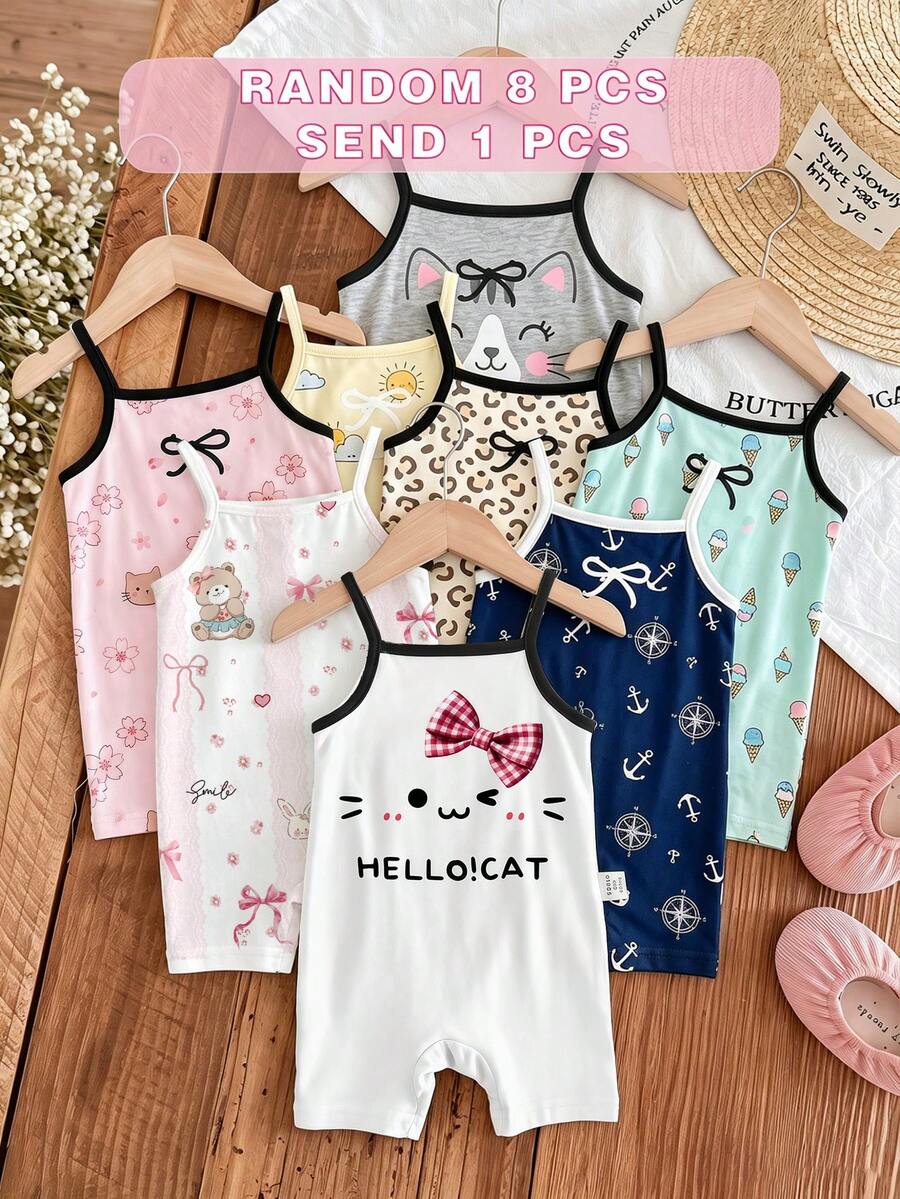 [RANDOM 8 PCS SEND 1 Pc]Baby Girl Cute Rabbit & Leopard Bow Graphic Fine Bride Top - Multicolor - View 1