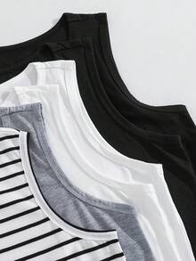 SHEIN 6pcs/Set Kids Tween Boys' Casual Street Versatile Crew Neck Undershirt Camisole,Suitable For Commuting,School,Daily Wear,Sports,Spring/Summer - Multicolor - View 6