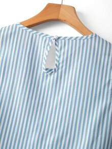 GlowEve CURVE Plus Size Women's Summer Fashion Elegant Commute Round Neck Sleeveless Striped Blouse Shirt - Blue and White - View 7