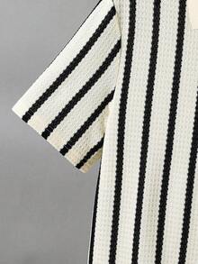 SHEIN Striped Crochet Teen Boys' Casual Polo Shirt, Comfortable, Fashionable & Versatile For Beach Vacation, School, Daily Wear, And Spring/Summer - Multicolor - View 4