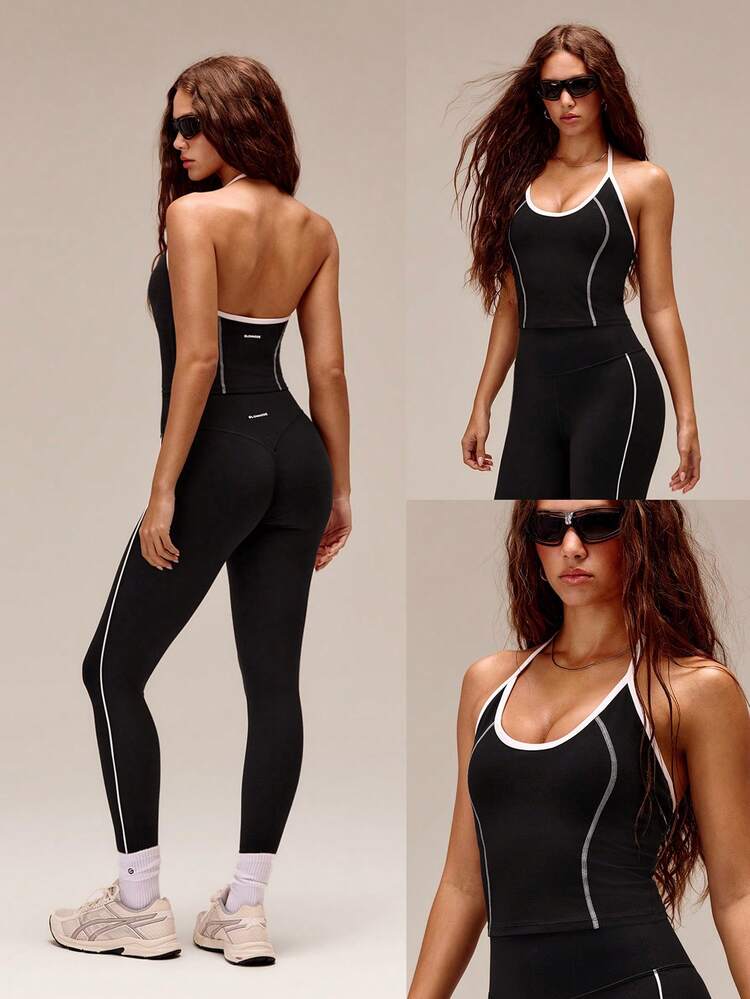 FeatherFit™ In It To Win It Soft Sweat-Wicking Lightweight Colorblock Halter Tank Top With Removable Cups Yoga Pilates Studio Daily Active Wear