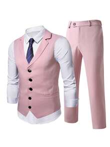 Manfinity Mode Herren Anzug Set in Hellrosa, elegante Sommer Hochzeits Bräutigam Kleidung, Slim Fit Dreiteiler formelles Business Outfit mit Weste und Hose, Abschlussball Abendkleidung, Zeremonie - Verschiedenfarbig - Übersicht 5