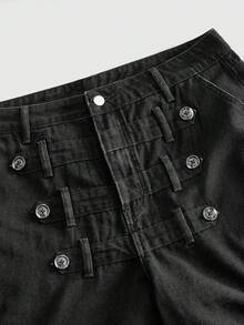 ROMWE MEN Goth Men's Fashionable Casual Denim Jeans - Black - View 3