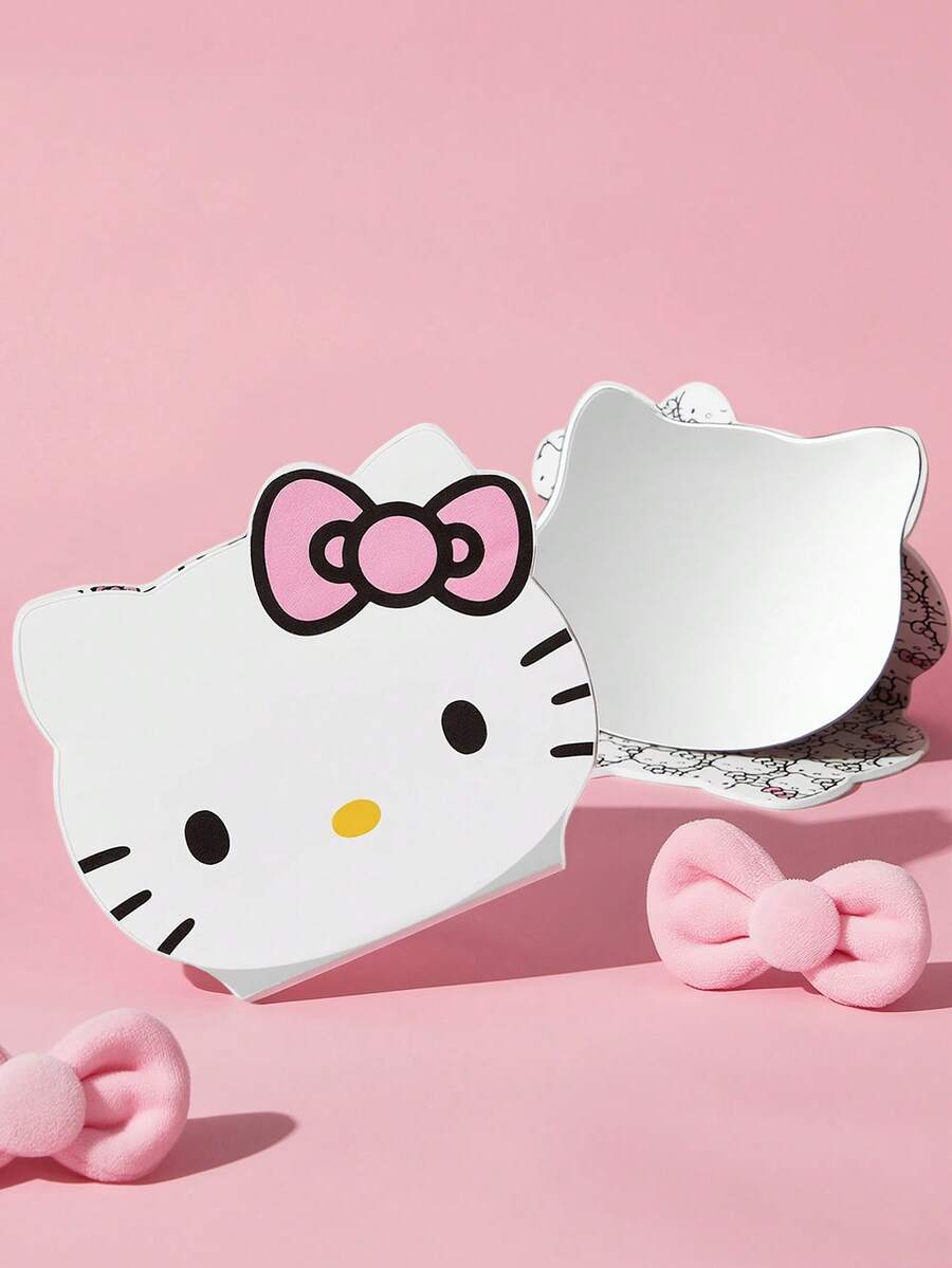 HELLO KITTY AND FRIENDS | SHEIN 1件可愛頭形可折疊桌面鏡,便攜式小型化妝鏡,附卡通印花,適合女性與女孩的旅行化妝鏡 - 粉色 - 查看 1