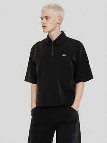 FORM&CHAOS Men's Summer Black Embroidered Textured Super Loose Top - Black - View 4