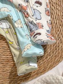 Loomiva Baju Bayi Laki-laki Baru Lahir Motif Kartun Gajah, Tupai, dan Domba 4 Musim Minimalis Nyaman Lengan Panjang Leher Bulat Resleting Lembut Ramah Kulit Rajut Bergaris untuk Rumah 3pcs/Set - MultiWarna - View 6