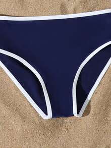 SHEIN Tween Girl Colorblock Casual Vacation Beach Swimsuit Set - Navy Blue - View 3