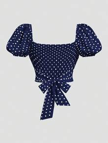 Sweetra Elegante lässige Damenbluse in großen Größen mit Criss-Cross-Design, Plissee und süßem Polka-Dot-Muster - Verschiedenfarbig - Übersicht 2