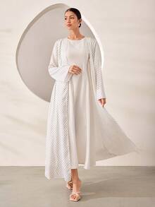Graceveil Women Summer Elegant Eritrean Polka Dot Open Abaya Kimono Robe, Minimal Soft Style For Daily Walks, Friends Meetups Street Shopping - White - View 3