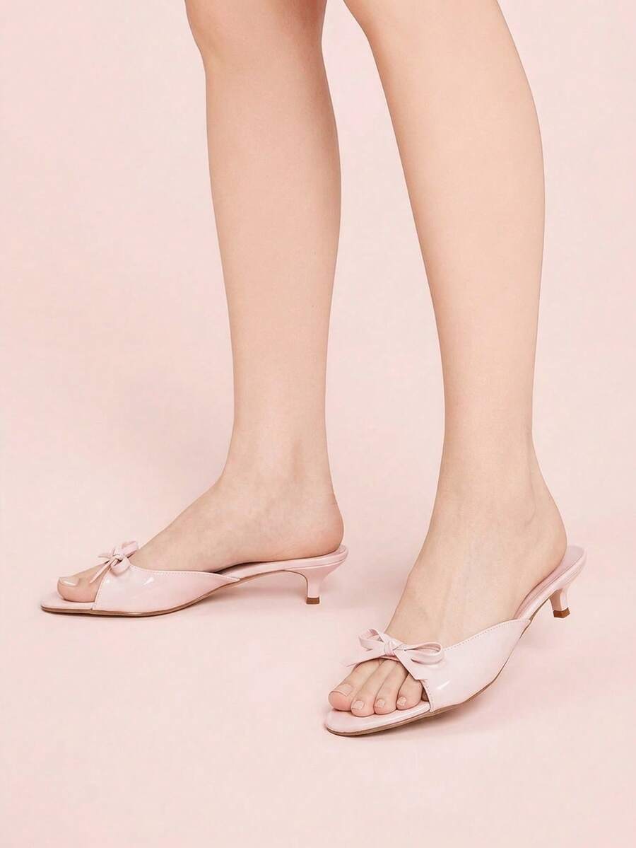 CUCCOO DOLLMOD 女鞋 夏季溫柔甜美風 淡粉色 蝴蝶結細高跟拖鞋 - 粉色 - 查看 1