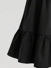 SHEIN 女童黑白波點休閒度假風優雅多層蛋糕裙大擺細肩帶洋裝 2件組，秋季服飾，返校校服 - 黑與白 - 查看 7