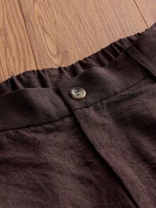 SWAVVY Men's Woven Solid Color Pocket Button Pleated Loose Long Pants - Redwood - View 6