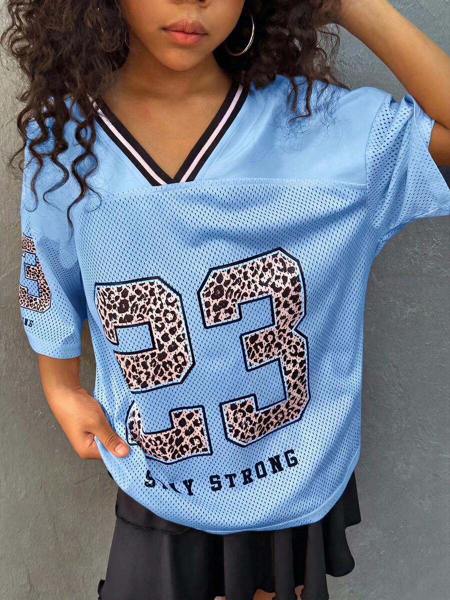 Coolane Kids Tween Girls Fall/Winter Festival Streetwear Vintage Breathable Mesh Number Pattern Graphics Baseball Jersey - Blue - View 1