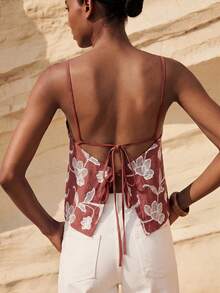 MAIJA Vacation Boho Ruffle Trim V-Neck Sleeveless Cami Top - Rose Red - View 2