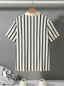 SHEIN Striped Crochet Teen Boys' Casual Polo Shirt, Comfortable, Fashionable & Versatile For Beach Vacation, School, Daily Wear, And Spring/Summer - Multicolor - View 3