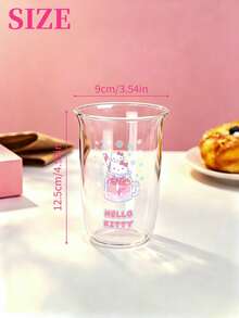 HELLO KITTY AND FRIENDS | SHEIN 1個 Hello Kitty 透明玻璃隨行杯，可愛冬季雪花與飲品印花高硼矽耐熱飲水杯，日系可愛風咖啡杯女款，適合居家、辦公室及日常飲用 - 彩色 - 查看 8