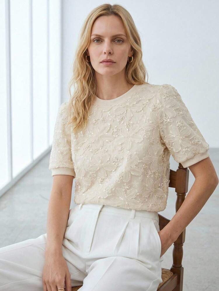 Spring Summer Valentine's Day Wedding Casual Design Office Wear Commute Elegant White Short Sleeve Women's T-Shirt Shirt