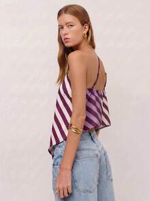 Nöista Striped Halter Top With Adjustable Silver Straps And A Back Tie With Bow Closure For A Customizable Fit. Spring, Summer, Woman. - Purple - View 7