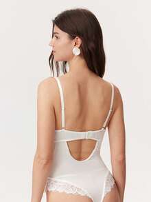 Elorette Women's Sexy Vintage Lace Hollow Decor Cami Backless Jumpsuit - White - View 2