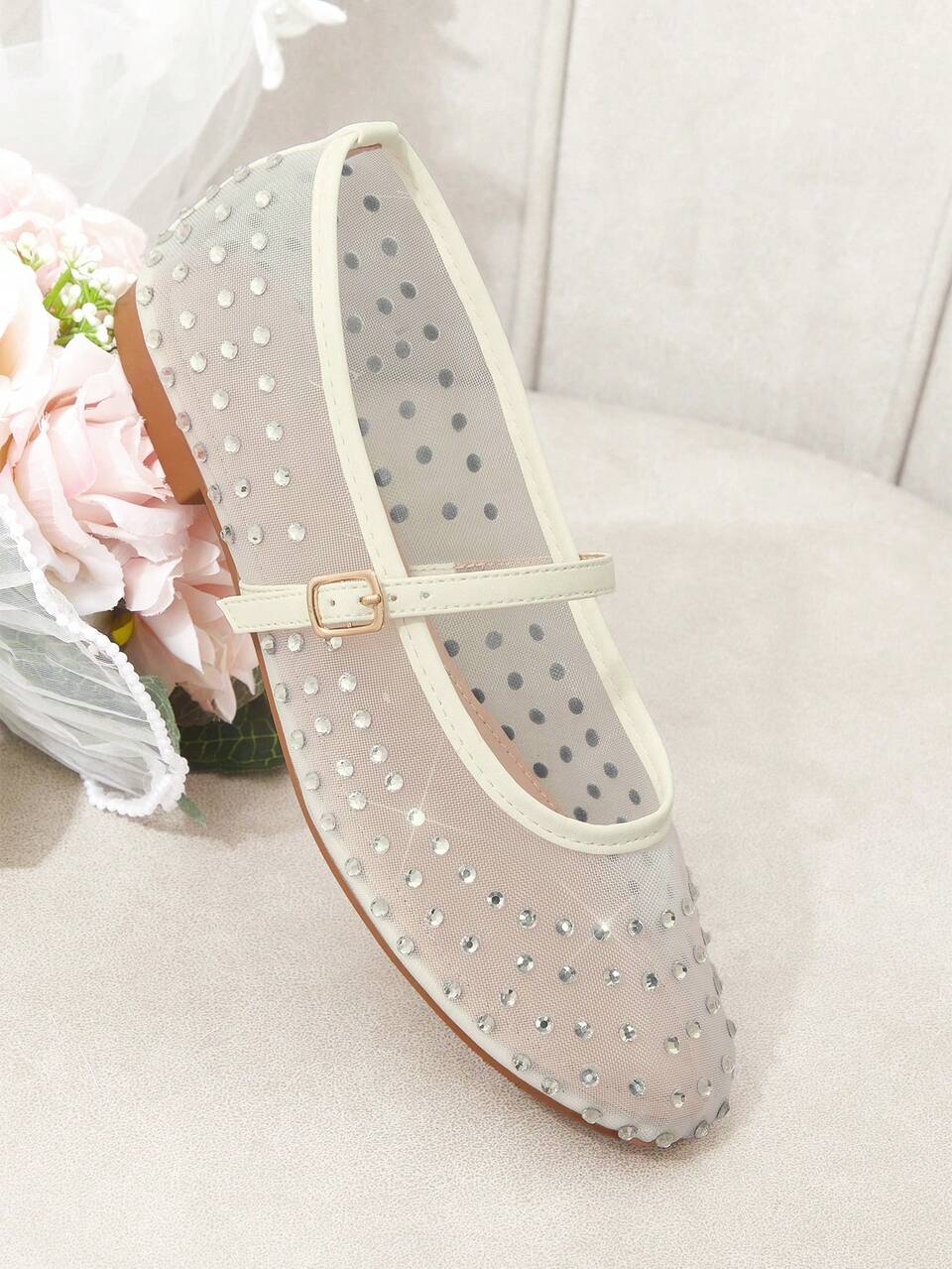 CUCCOO HITCHD New White Flat-Bottomed Fashionable Versatile Commuter Hot Diamond Buckle Women's Flat-Bottomed Shoes