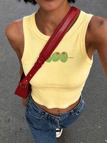Rovax Olive Pattern Rhinestone Embellished Women's Casual Fashionable Cropped Tank Top - Multicolor - View 3