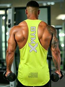 Gym Rark Camiseta de tirantes deportiva de hombro para hombre con estampado de letras en verde fluorescente para uso diario - Verde Lima - Ver 4