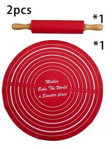 2 Pieces Cooking Tool Set: Rolling Pin, Circular Silicone Pad, Baking Tools, And Household Kitchen Accessories. - Multicolor - View 8
