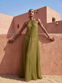 Zivah Damen Strandurlaub lässig Grünes Langes Kleid Strandüberwurf, Rundhalsausschnitt mit einzigartigem Hohlsaum, Strandmantel geeignet für Musikfestival, St. Patrick's Day, Valentinstag, Date, Western Thema, Nomadenstil, Geburtstagsfest, Abschlussfeier, Campusleben, lässig Alltag, vielseitiges Kleidungsstück, Freizeitbekleidung, Kreuzfahrtreise, Strandmode, Sonnenbaden - Armeegrün - Übersicht 5