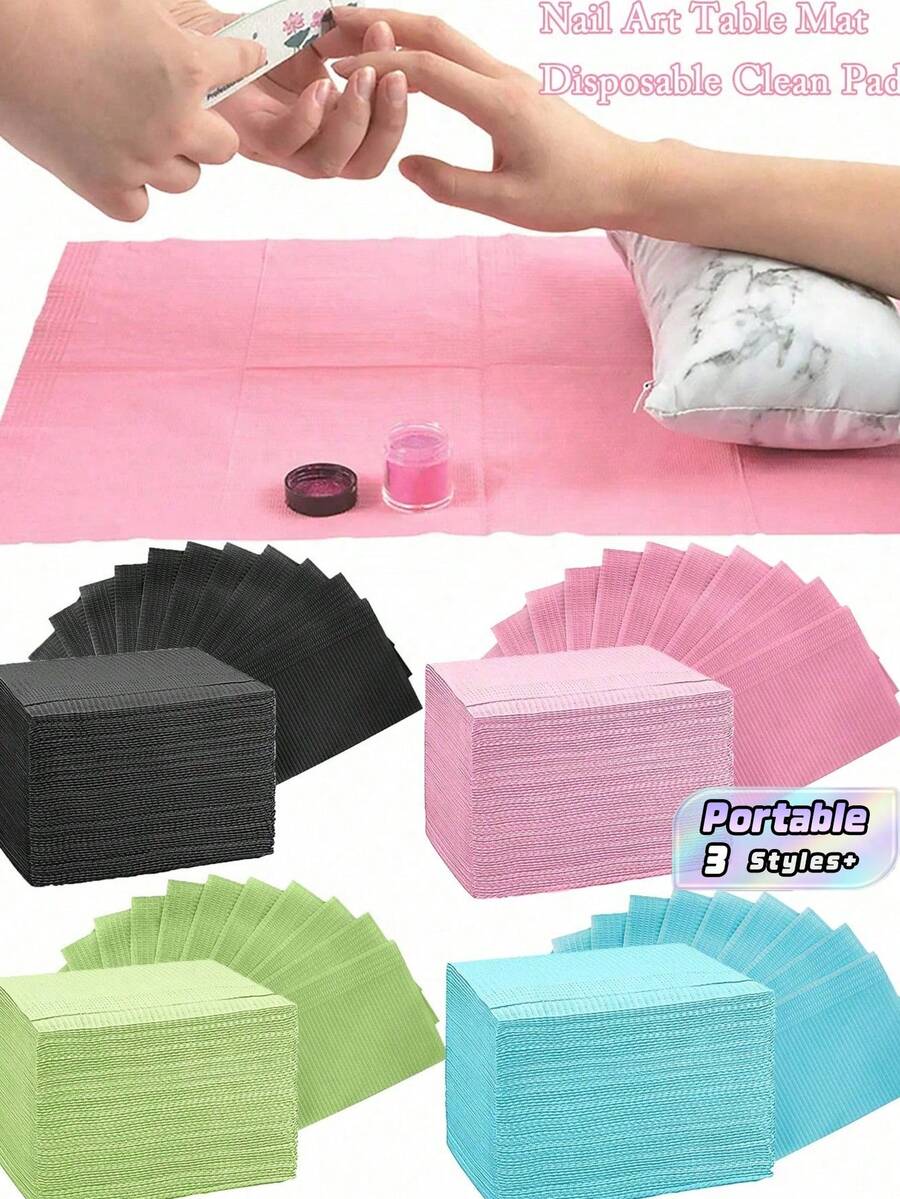 One-Time Use Pink And Black Nail Art Table Mat, 3-Layer Waterproof Foldable Cleaning Pad, Tablecloth Cleaning Nail Towel, Multi-Functional Beauty Tattoo Dental Surgery Waterproof Tablecloth Nail Tool - Multicolor - View 1