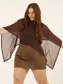 Lele Munniz Plus Size Solid Color High Waist Skirt, Suitable For Work Brown - Coffee Brown - View 3